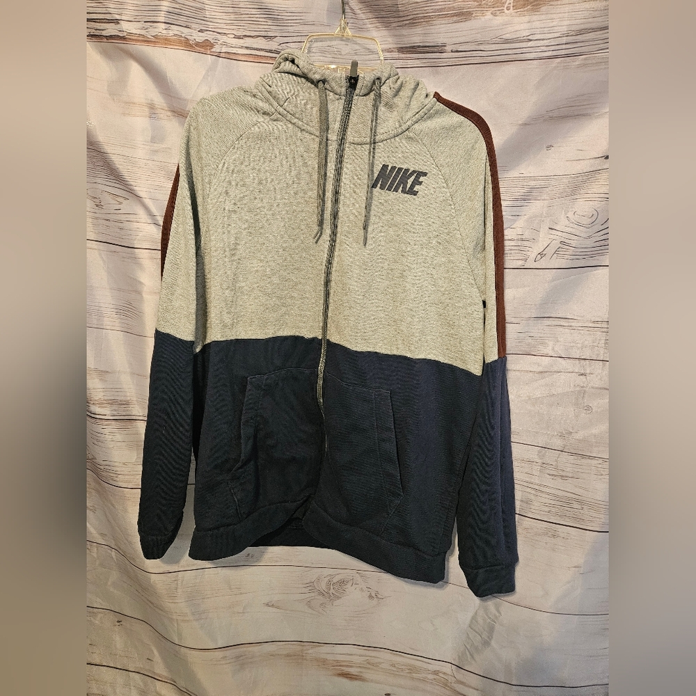 Nike Men's Dri-Fit Hooded Gray and Blue Zip-Up Sweater Size L